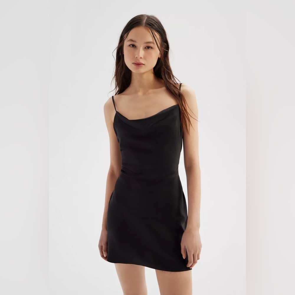 Urban Outfitters Mallory Cowl Slip Mini Dress Black LBD